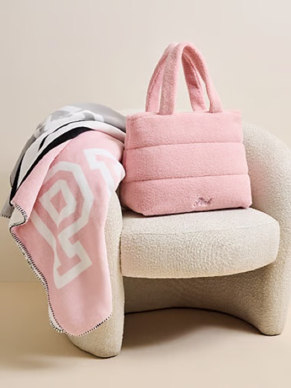 PINK Victoria's Secret Plush Pink Quilted Tote and Logo Sherpa Blanket